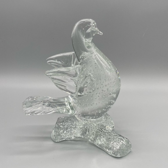 Dove bird on log clear blown glass open spread wings, controlled bubbles EUC - Picture 1 of 8